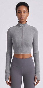 Chaquetas Deportivas Cortas Ajustadas para Mujer, Chaqueta de Yoga con Orificios para los Pulgares, Chaqueta Deportiva Corta con Cuello Alto para Mujer - Product Image 2