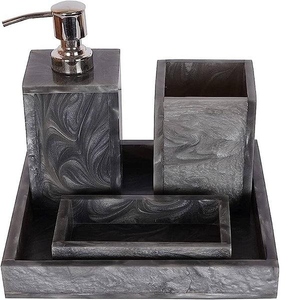 Resin Bathroom <b>Set</b> Premium Bathroom Decor Collection Including <b>Soap</b> Dispenser Holder and Storage Tray for Home Hotel and Spa - Product Image 6