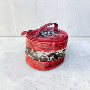 Étui à bijoux en cuir et fourrure avec fermeture éclair rouge, style bohème, boîte de rangement légère pour voyage, prix de gros - Product Image 1