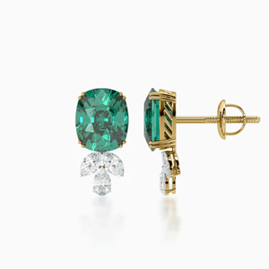 Emerald Cut Stud <b>Earrings</b> 18K Solid Gold Flower Design Diamond Accents Luxury Women's <b>Wedding</b> Jewelry - Product Image 1
