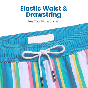Shorts de bain rayés pour hommes avec cordon de serrage à la taille, séchage rapide, poches, taille mi-haute, décontractés, en tissu tissé 100 % polyester - Product Image 5