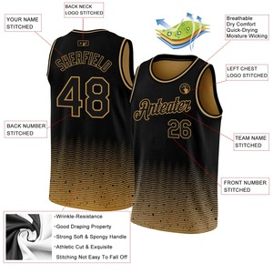 Maillot de basket-ball personnalisé noir et or pour Golden State, sublimé, en maille, sans manches, unisexe, pour adulte, 100 % polyester - Product Image 3