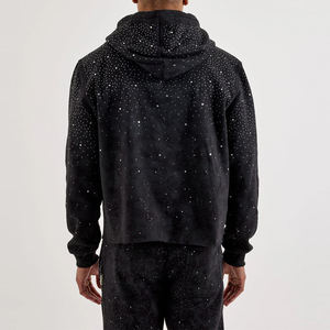 Sweat-shirt à capuche noir à pois pour homme, coupe décontractée, manches longues, avec cordon de serrage et poches latérales, idéal pour l'automne - Product Image 6