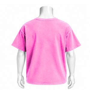เสื้อยืดสีชมพูสดแบบวินเทจ ทรงโอเวอร์ไซส์ ผ้าคอตตอนฟอกสี แขนสั้น มีกระเป๋าหน้าอก สไตล์ลำลองแนวสตรีทแวร์ - Product Image 2