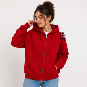 Sweat-shirt Rouge Slim Fit à Fermeture Éclair Intégrale en Tissu Tricoté Lourd pour l'Hiver, avec Logo Frontal – Vente en Gros de Régalia Maçonniques Héritage - Product Image 2