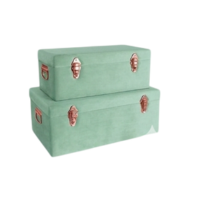 Cream Rectangular Storage Trunk <b>Box</b> With Fern Pattern Lidded Vintage Style Medium Capacity Table Top Home Organizer - Product Image 4