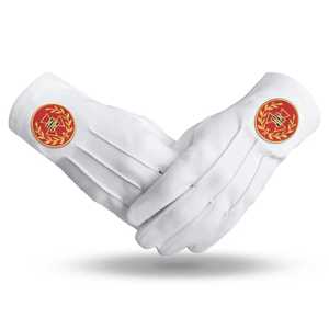 Gants en coton blancs longueur poignet avec emblème maçonnique imprimé par transfert thermique, style uni, décontracté professionnel, hiver - Product Image 1
