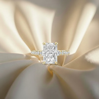 Bague de fiançailles et de mariage de luxe en or 14 carats avec diamant de laboratoire taille émeraude de 3,86 carats, certifié IGI, clarté VS1, pierres latérales, style unique