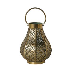 <b>Brass</b> <b>Lantern</b> With Intricate Cutout Pattern For Home Decoration Durable Metal Candle Holder - Product Image 1