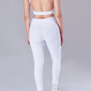 Women's <b>White</b> Yoga <b>Set</b> High Waist Leggings Crop Top <b>2</b> <b>Piece</b> Activewear Racerback Seamless Full Length Spandex Polyester - Product Image 3