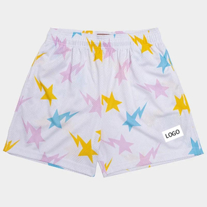 Shorts de bain pour homme à motif étoiles violettes, taille élastique, séchage rapide, décontractés, imprimé géométrique, en polyester et maille - Product Image 3