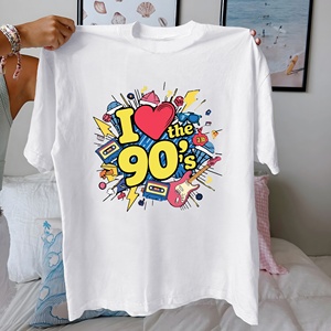 Camiseta de Mujer de Algodón 100% Tejido Estampado Casual Estilo Años 90, Corte Regular, Cuello Redondo, Manga Corta, Tela de 180g - Product Image 2