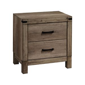 Contemporary 1pc Solid Wood Two-Drawer Nightstand Brown Melamine Finish <b>Tall</b> Bedroom End <b>Table</b> Furniture Rus Contemporary - Product Image 1
