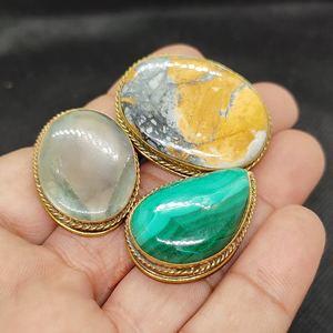 AAAAA Quality Natural Mixed Stone Grooved Pendants Lapidary's Choice Jasper Maligano Malachite Brass Metal Stones Charms - Product Image 6