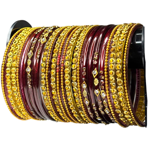 Ensemble de bracelets en verre rouge vin imitation perle plaqué or tendance pour femme, les plus vendus, pour mariage et cérémonie - Product Image 1
