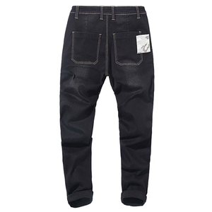 Jean cargo en denim délavé foncé pour homme, coupe droite, décontracté, avec poches avant, haute élasticité, jambe large, style professionnel - Product Image 2
