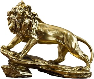 Messing-Löwenstatue Goldener Brüllender Löwe mit Felssockel Tischdekoration Skulptur Langlebiges Löwen-Schaustück - Product Image 1