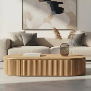 Table basse convertible de luxe en chêne écologique - Design moderne à lattes, facile à nettoyer et en bois durable pour salons - Product Image 1