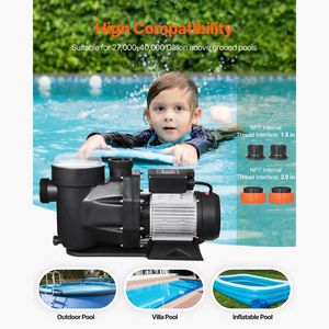 Pompe de piscine hors sol 3 HP à vitesse unique avec débit max. de 149 GPM, 220V, 3450 tr/min, hauteur de refoulement max. de 42 pi, avec coque en PP - Product Image 4
