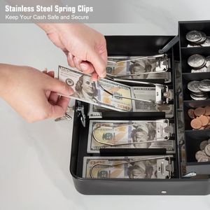 Caja de Dinero Metálica con Cerradura y Bandeja para 100 Monedas, Caja Fuerte Grande para Efectivo, Caja Registradora POS - Product Image 3