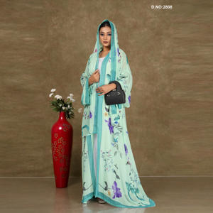 Women Floral Printed Floor Length Shrug with Matching <b>Scarf</b> Open Front Modest Fashion Outerwear - Product Image 1