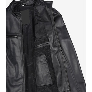 Chaqueta de Cuero Vacuno Negro para Hombre, Modelo 2026, Cuello Alto, Bolsillos con Cremallera, 100% Alta Calidad, Bajo MOQ, Chaqueta de Moda - Product Image 3