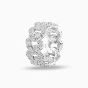 Luxury Cuban Link <b>Ring</b> | 925 Sterling <b>Silver</b> Pave Chain <b>Ring</b> | Iced Out Statement <b>Ring</b> for <b>Men</b> & Women - Product Image 3