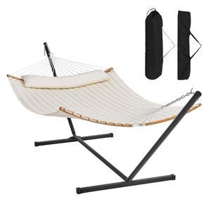Amaca Doppia con Supporto, Barra Curva Staccabile e Cuscino, Borsa per il Trasporto Inclusa - Product Image 1