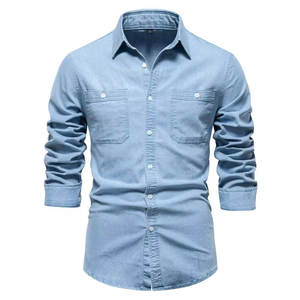 Chemise en jean pour homme de haute qualité, manches longues, style décontracté, tissu en coton respirant, design boutonné, parfaite pour les hommes, vente chaude 2026 - Product Image 2