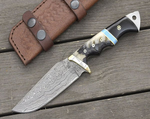Couteau de chasse Bowie en acier Damas 1095 à haute teneur en carbone et alliage 15N20 de 10 pouces - Lame fixe, ambidextre, forgé à la main, couteau de survie et de camping - Product Image 2