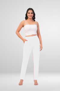 Pantalon beige slim fit pour femme, taille haute, décontracté, extensible, élégant, confortable, à porter au quotidien - Product Image 3