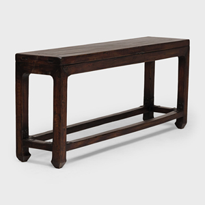 Banc en bois de style chinois antique, inspiré du style Ming, brun foncé, recouvert de fer, pour couloir long, mobilier de siège. - Product Image 2