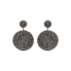 Pendientes de disco redondos con pavé de diamantes blancos y negros de plata de ley 925 oxidada al por mayor, Memoria Jewels - Product Image 1
