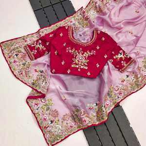 Sari brodé fantaisie avec codage multi-fils et travail de paillettes pour vêtements indiens et pakistanais - Product Image 2