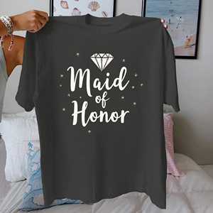 T-shirt imprimé décontracté Diamond Maid of Honor pour femme Comfort Fit 100% pur coton tricoté - Product Image 4