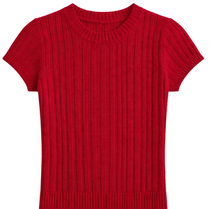 Camiseta de punto acanalado texturizado para mujer, manga corta, cuello redondo, corte ajustado, informal, top de verano, blusa suave y elástica para uso diario, estilo ComfortFit - Product Image 1