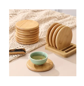 Posavasos de Madera Natural al por Mayor, Personalizados con Logotipo Grabado, Redondos con Soporte - Product Image 1