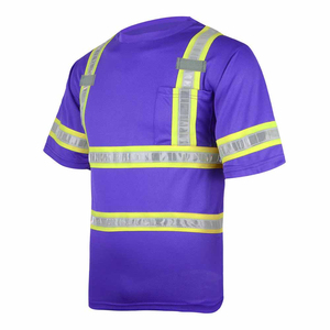 เสื้อเชิ้ตสะท้อนแสงสีม่วงสำหรับผู้ชาย แขนสั้น ผ้าถักแห้งเร็ว คอวี เสื้อทำงานลำลองสำหรับฤดูร้อน - Product Image 1