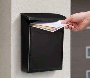 Boîte aux lettres murale noire galvanisée de qualité supérieure avec accès par le haut, design étanche pour la livraison de courrier en extérieur - Product Image 5