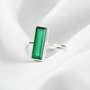 Green Onyx Birthstone Rectangle Bar Bezel <b>Rings</b> | Handmade Gold Plated Band <b>Rings</b> | Minimalist <b>Plain</b> Stackable Jewelry - Product Image 5