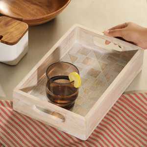 Bandeja de Servir Rectangular de Madera Pura Hecha a Mano con Diseño Bohemio de Plantas Pintadas a Mano para Platos y Vajilla - Product Image 6