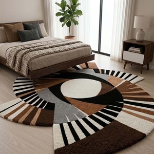Abstract Geometric Wool Area <b>Rug</b> Modern Hand Tufted <b>Circular</b> Carpet Artistic Living Room Bedroom Decorative Unique Floor Mat <b>Rug</b> - Product Image 4