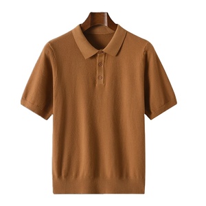Verano 100%, jersey de solapa de lana merino para hombre, POLO suéter de cuello de manga corta, Top suelto, ropa de punto, camiseta de talla grande - Product Image 4