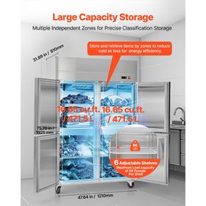 Commercial Stainless Steel <b>Freezer</b> 31.89 in Width 31.4 Cu.ft Auto Defrost Upright <b>Freezer</b> with Four Doors for Household Use - Product Image 4