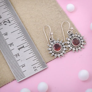 Elegant Garnet Floral Dangle Earrings Sterling Silver Vintage-Inspired Red Gemstone Drop Earrings for Women - Product Image 3