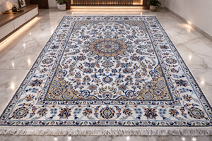 Tapis persan à motifs médaillon noué à la main - Bleu ivoire Qualité supérieure 12x60 - Product Image 3