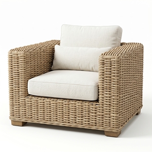 Fauteuils Saint Martinez en bois d'acajou et rotin Kuboo gris tressé, fauteuil en tissu gris épais, mobilier de patio haut de gamme pour resort - Product Image 1