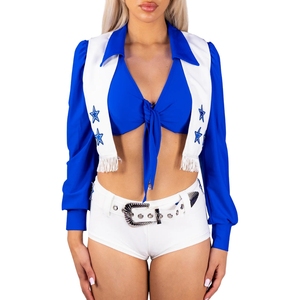 Ensemble uniforme de pom-pom girl de haute qualité, 3 pièces, sexy, avec boléro, short et chaussettes, prix de gros OEM - Product Image 2