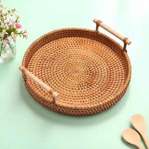 Juego de vajilla de ratán, bandejas para servir pizza, bandeja de cocina de madera natural ecológica. - Product Image 3