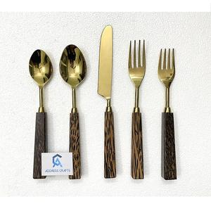 Dernier design de couverts en acier inoxydable avec manche en bois, comprenant couteau à steak, fourchette et cuillère, en argent, pour la table - Product Image 2
